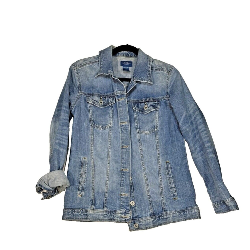 Arizona Denim Jacket Womens M Blue Jean Biker Trucker Pockets Size M Grunge